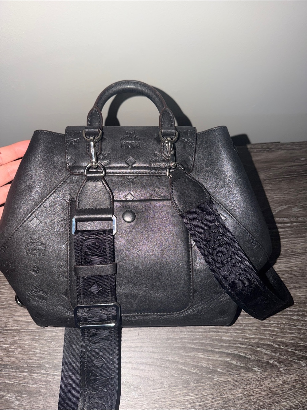 MCM Black Leather Monogram Crossbody Backpack - Picture 3 of 4
